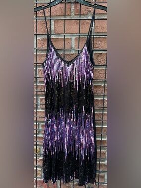 Dots Purple and Black Sequin V-Neck Slip Dress